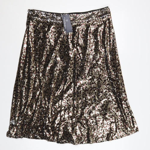 M&S Women Gold Sequin Leopard Print A-Line Midi Skirt Size 18