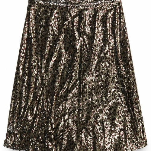 M&S Women Gold Sequin Leopard Print A-Line Midi Skirt Size 18
