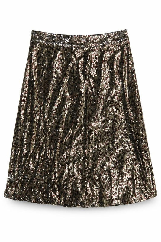 M&S Women Gold Sequin Leopard Print A-Line Midi Skirt Size 18