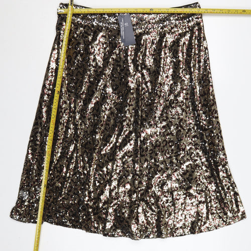 M&S Women Gold Sequin Leopard Print A-Line Midi Skirt Size 18