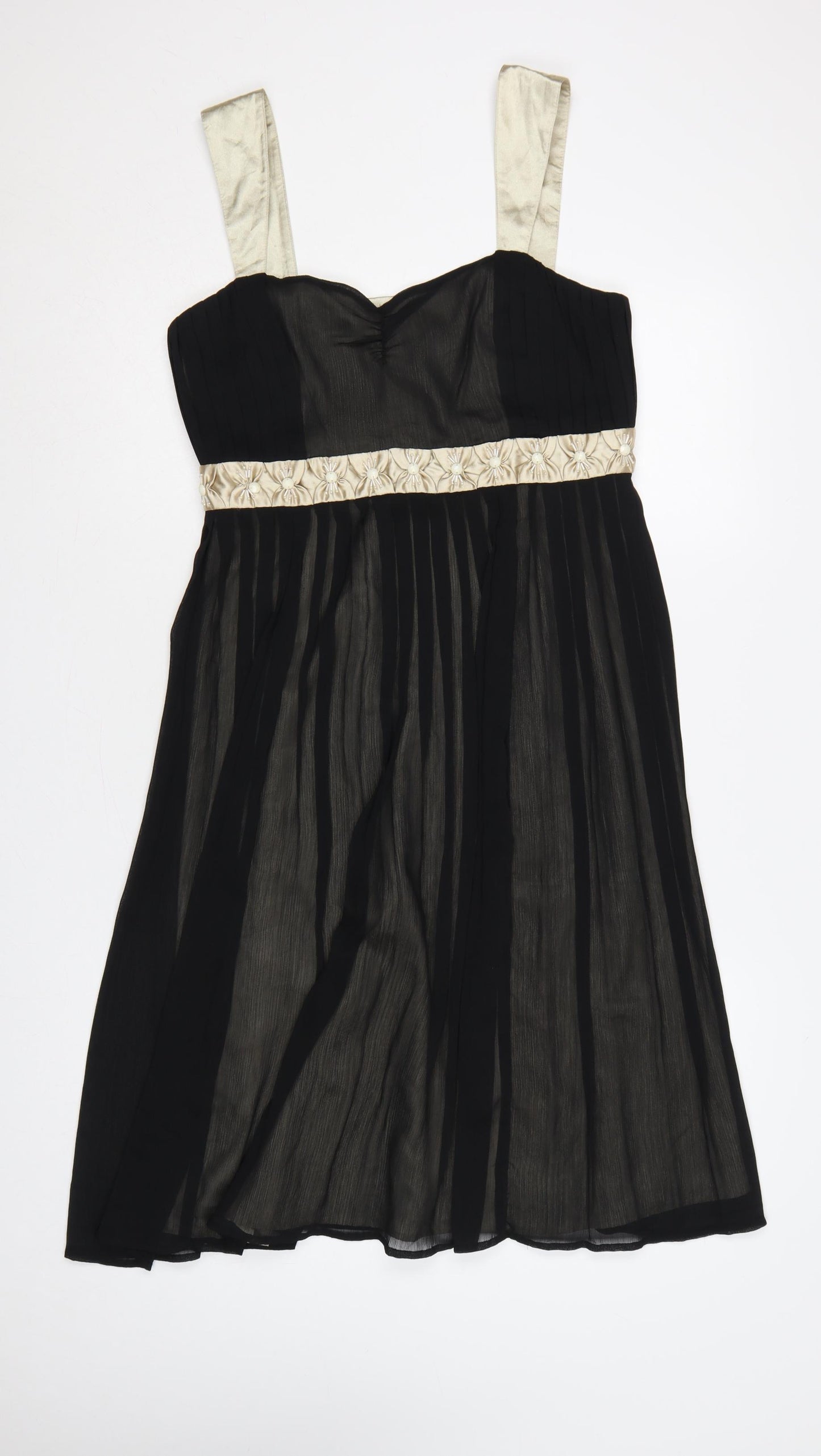 Next Women Black Ivory Size 12 Fit & Flare Chiffon Party Dress