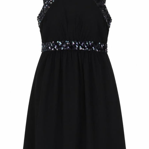 Monsoon Fusion Women Black UK 12 Long Sequin Chiffon A-Line Party Dress