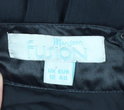Monsoon Fusion Women Black UK 12 Long Sequin Chiffon A-Line Party Dress