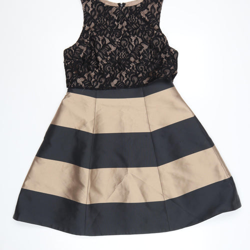 Coast Women Black Beige UK 12 A-Line Lace Colourblock Occasion Dress