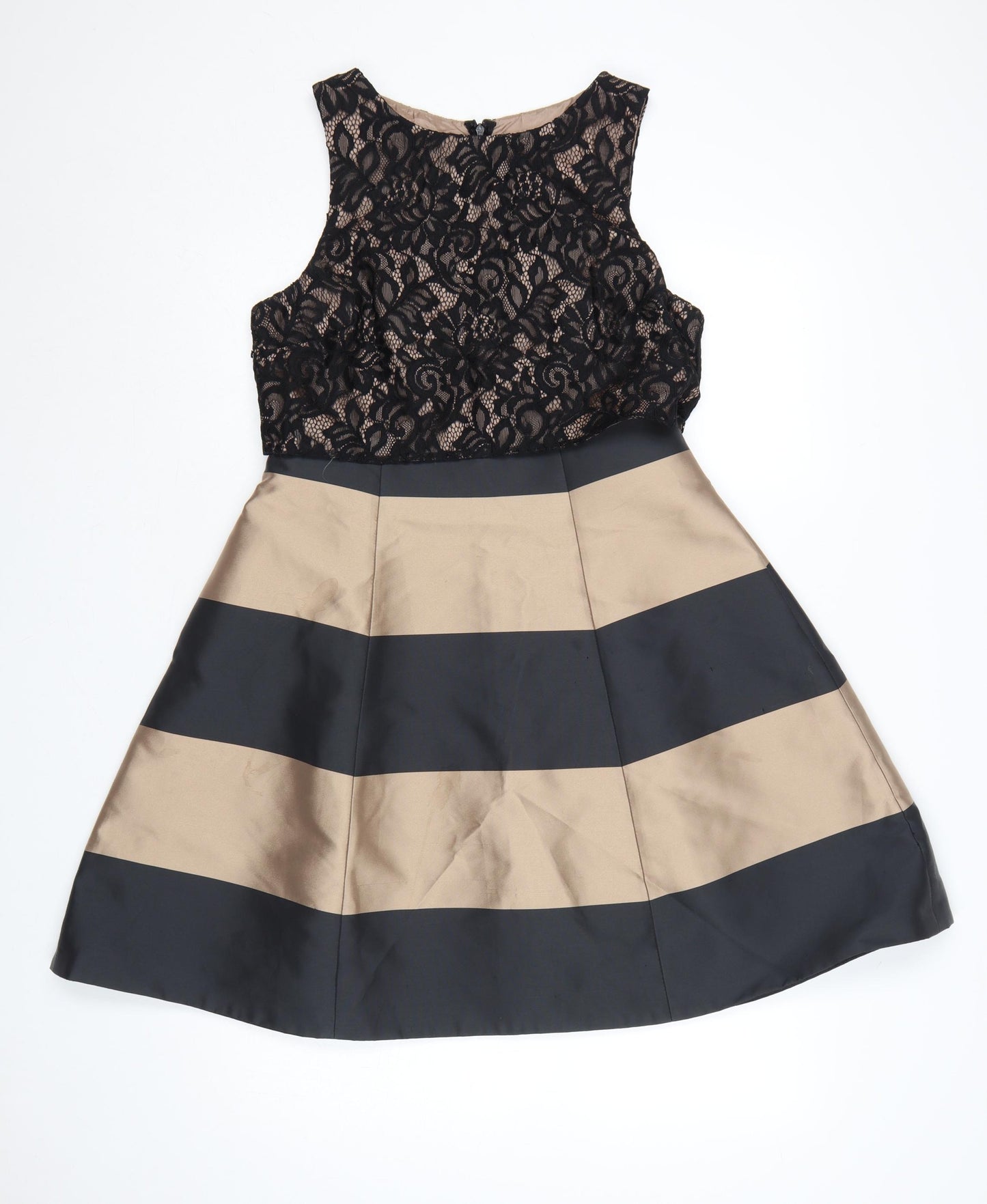 Coast Women Black Beige UK 12 A-Line Lace Colourblock Occasion Dress