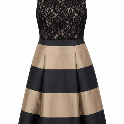 Coast Women Black Beige UK 12 A-Line Lace Colourblock Occasion Dress
