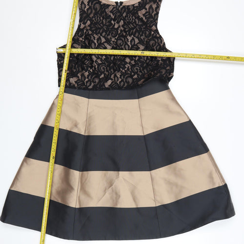 Coast Women Black Beige UK 12 A-Line Lace Colourblock Occasion Dress