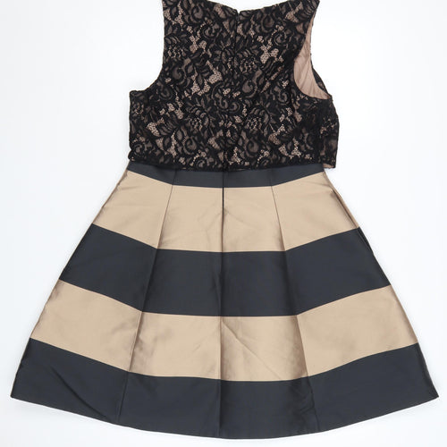 Coast Women Black Beige UK 12 A-Line Lace Colourblock Occasion Dress