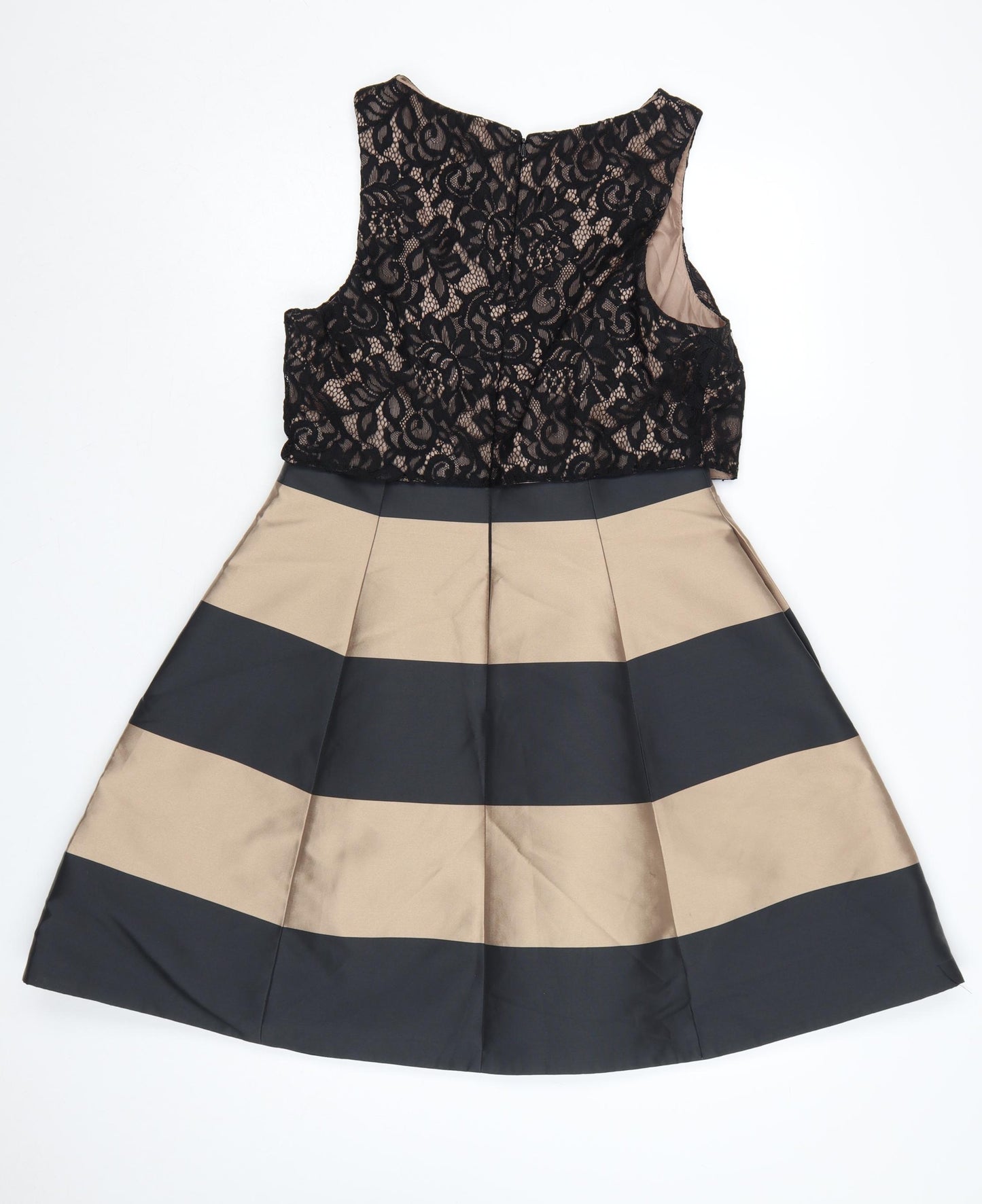 Coast Women Black Beige UK 12 A-Line Lace Colourblock Occasion Dress