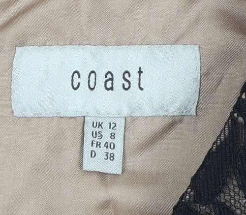 Coast Women Black Beige UK 12 A-Line Lace Colourblock Occasion Dress