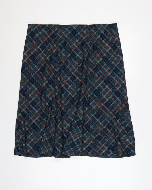 Honor Millburn Women Blue Plaid UK 20 Midi A-Line Ruffle Skirt