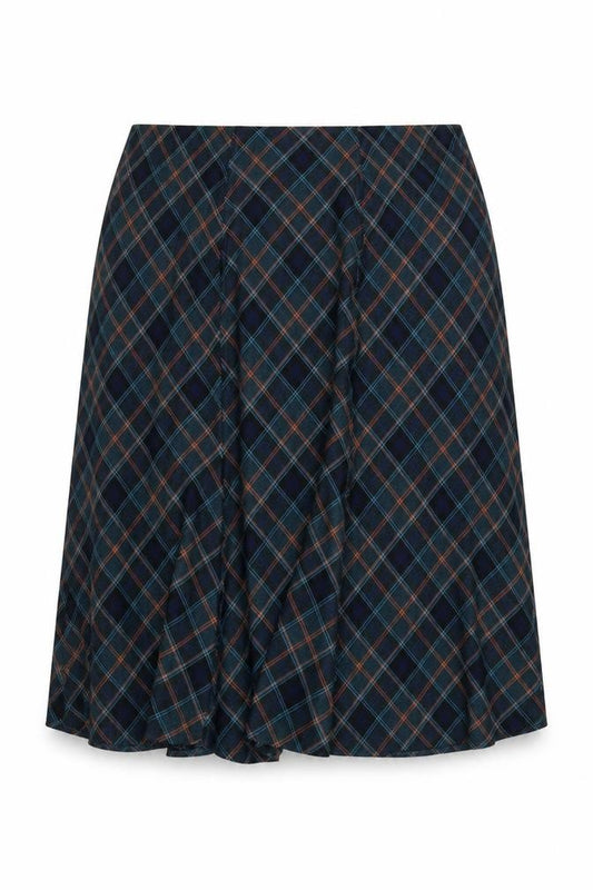 Honor Millburn Women Blue Plaid UK 20 Midi A-Line Ruffle Skirt
