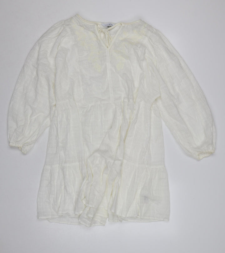 Next Petite Women Ivory UK 12P Floral Embroidered A-Line Mini Dress