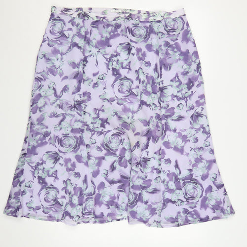 Eastex Women’s Purple Floral A-Line Knee Length Skirt UK 20 Lined