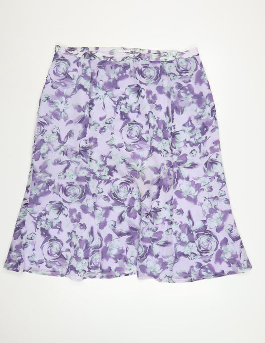 Eastex Women’s Purple Floral A-Line Knee Length Skirt UK 20 Lined