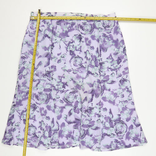 Eastex Women’s Purple Floral A-Line Knee Length Skirt UK 20 Lined