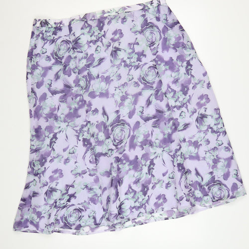 Eastex Women’s Purple Floral A-Line Knee Length Skirt UK 20 Lined