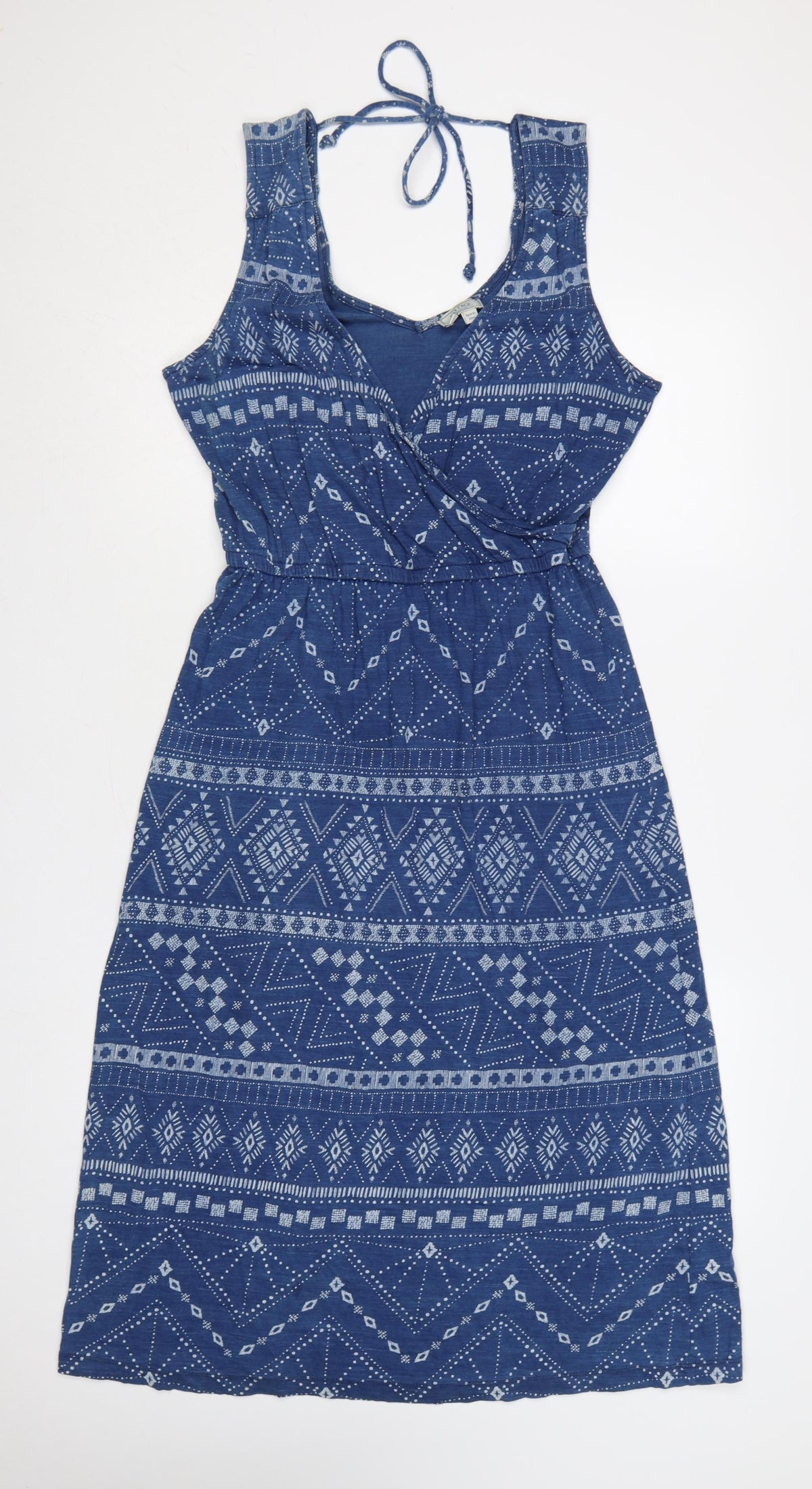 Fat Face Women Blue UK 12 Geometric Cotton Fit & Flare Long Dress