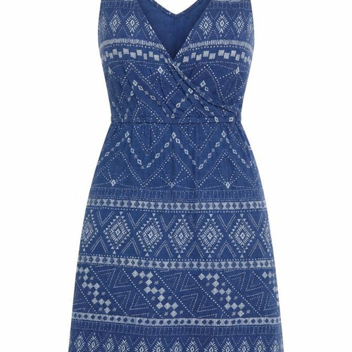 Fat Face Women Blue UK 12 Geometric Cotton Fit & Flare Long Dress