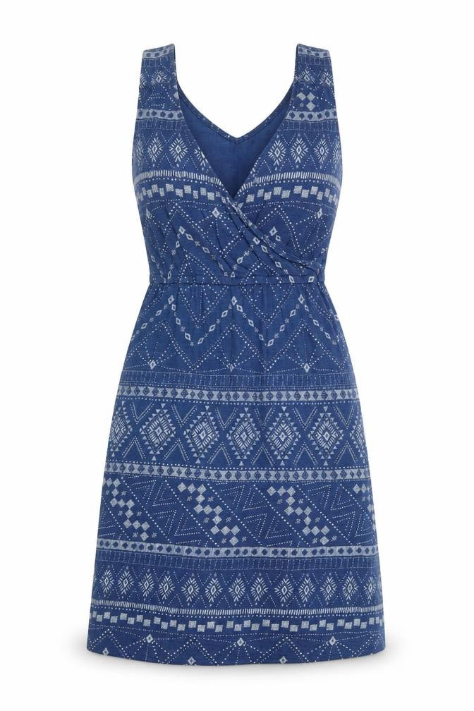 FatFace Women Blue UK 12 Geometric Cotton Fit & Flare Long Dress