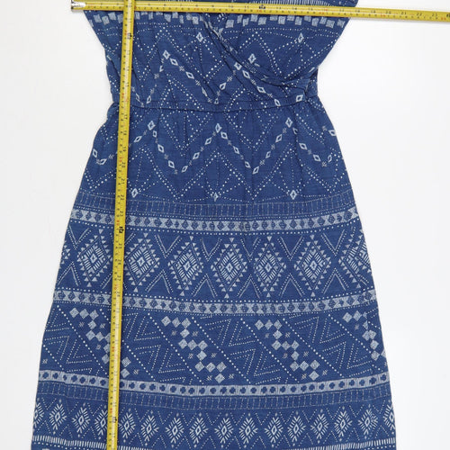 Fat Face Women Blue UK 12 Geometric Cotton Fit & Flare Long Dress