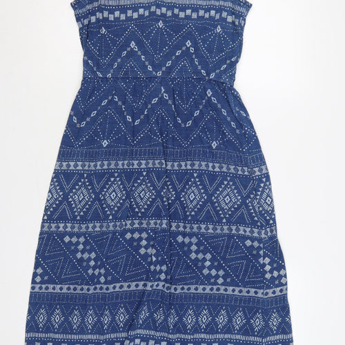 Fat Face Women Blue UK 12 Geometric Cotton Fit & Flare Long Dress