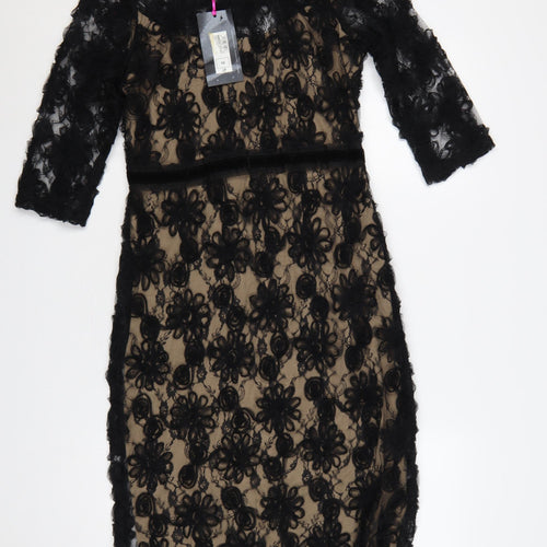 Per Una Women Black Lace Floral Knee Length Pencil Dress UK 12 NWT