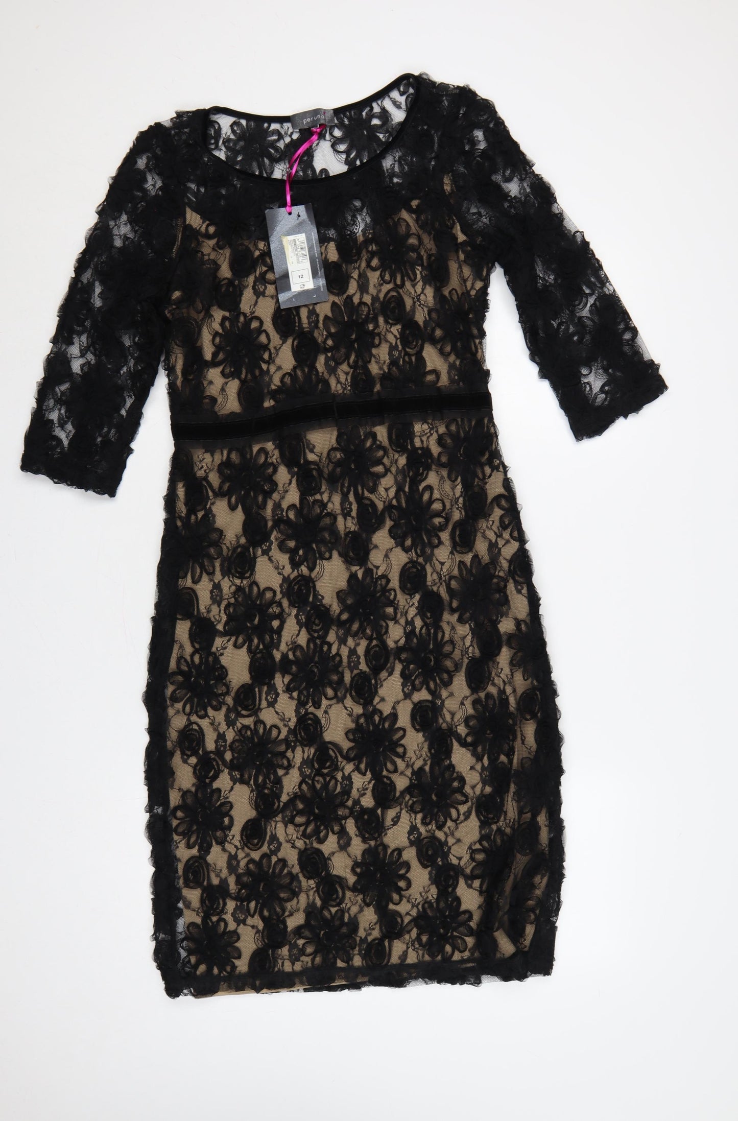 Per Una Women Black Lace Floral Knee Length Pencil Dress UK 12 NWT