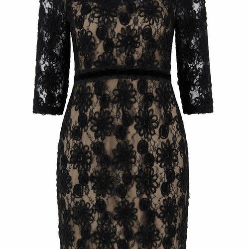 Per Una Women Black Lace Floral Knee Length Pencil Dress UK 12 NWT