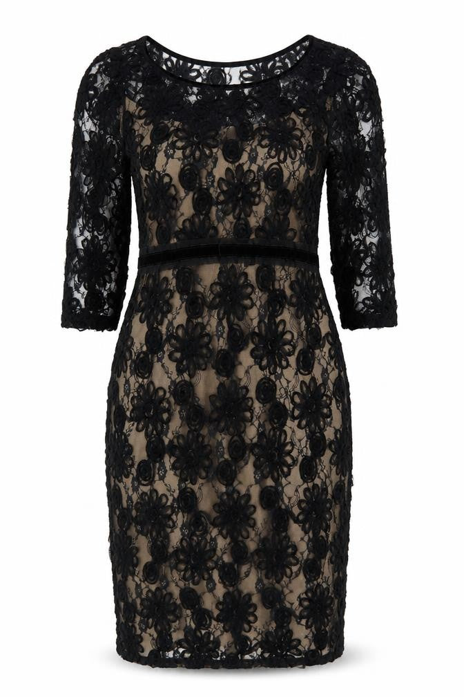 Per Una Women Black Lace Floral Knee Length Pencil Dress UK 12 NWT