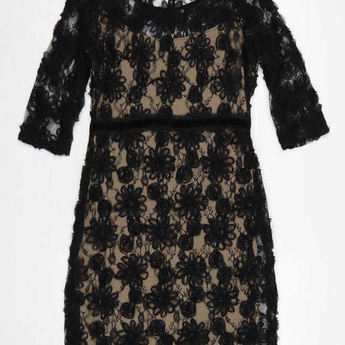 Per Una Women Black Lace Floral Knee Length Pencil Dress UK 12 NWT