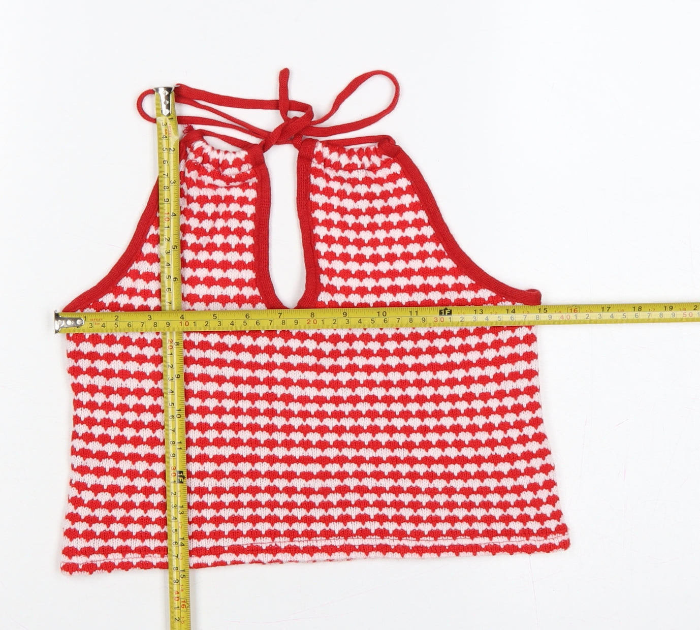 Zara Women Red White Striped Knit Halter Tie Back Camisole Tank Top L