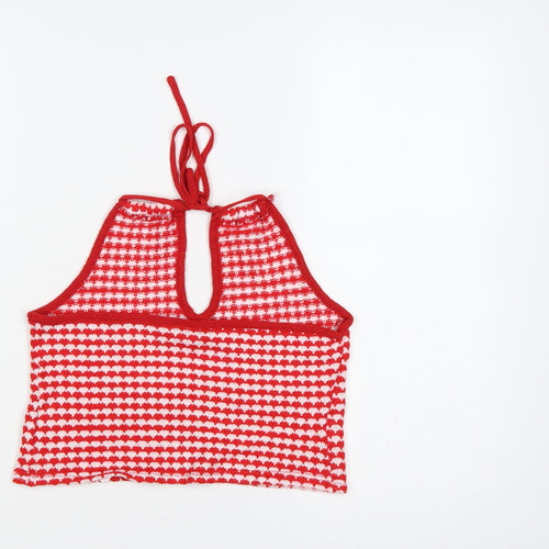 Zara Women Red White Striped Knit Halter Tie Back Camisole Tank Top L
