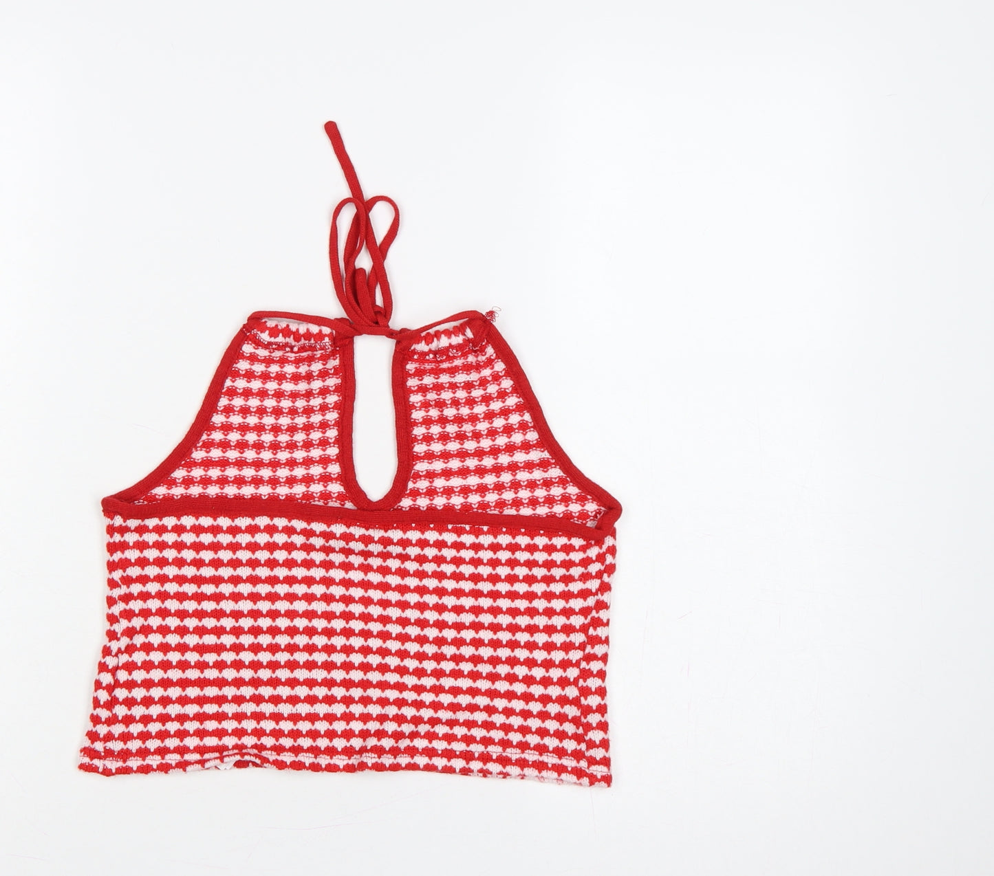 Zara Women Red White Striped Knit Halter Tie Back Camisole Tank Top L