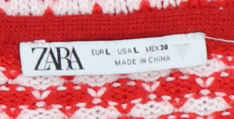 Zara Women Red White Striped Knit Halter Tie Back Camisole Tank Top L