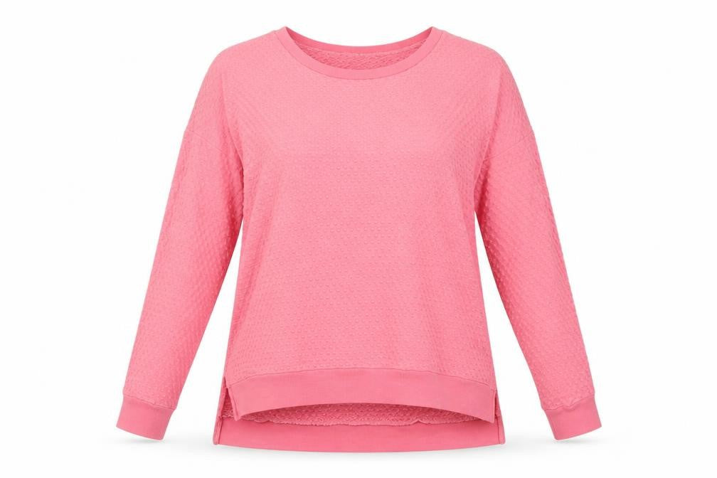 Front view of Postcard from Brighton Women’s Pink Textured Tunic Sweatshirt S
