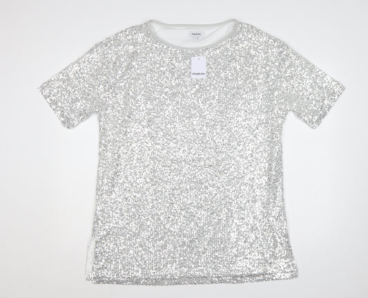 Simply Be Women Silver UK 12 Sequin Short Sleeve Round Neck Party Top