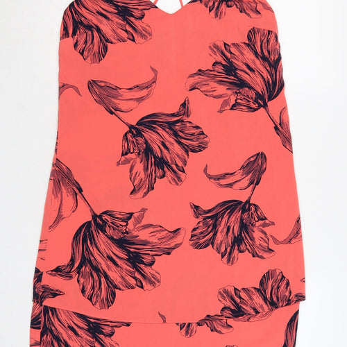 Next Women Orange Floral Strappy Slip Dress UK 8 Knee Length