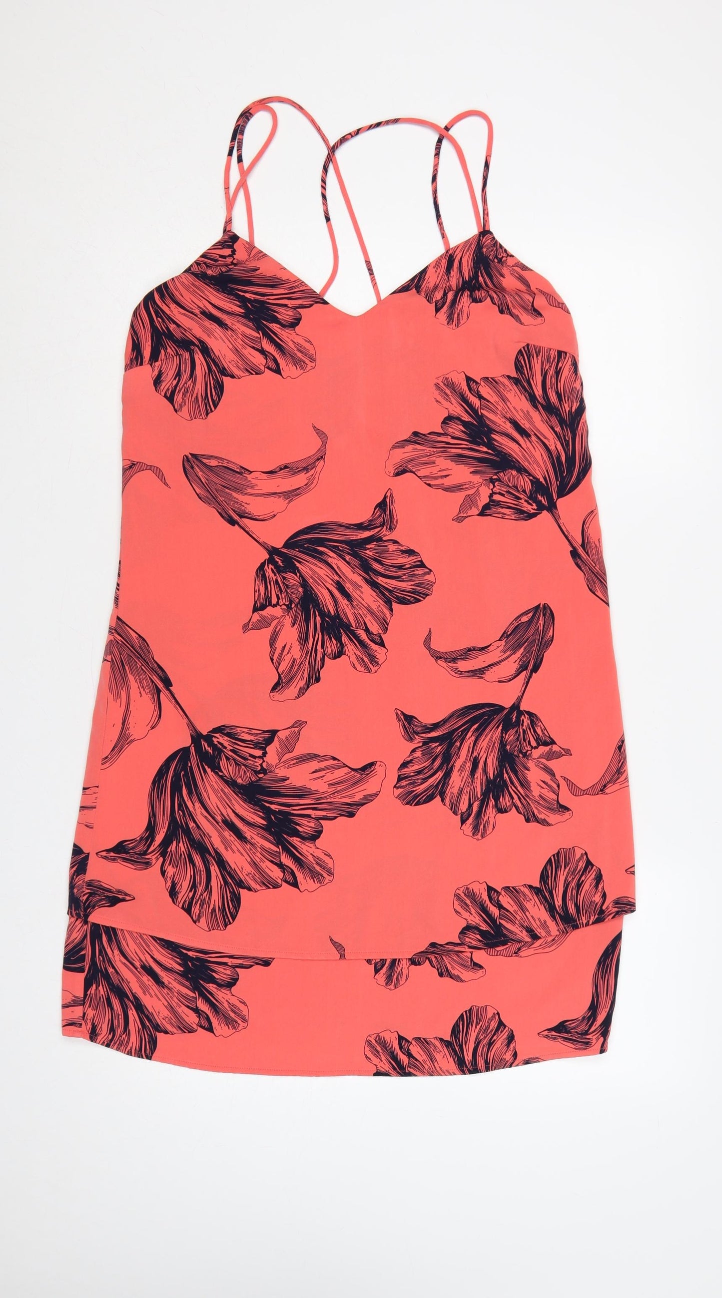 Next Women Orange Floral Strappy Slip Dress UK 8 Knee Length
