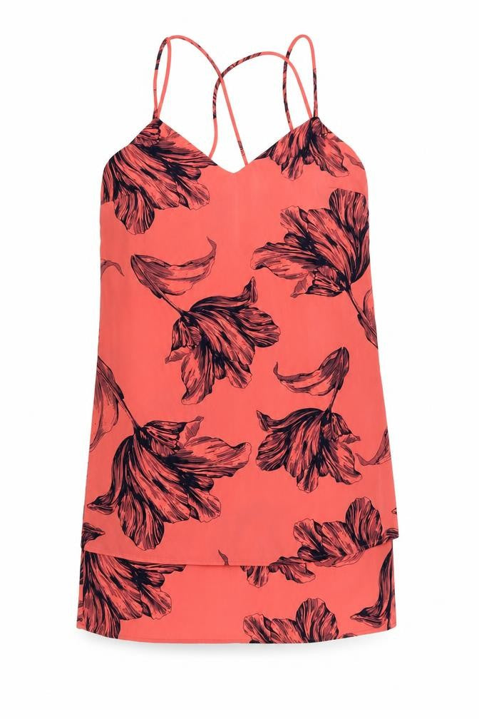 Next Women Orange Floral Strappy Slip Dress UK 8 Knee Length