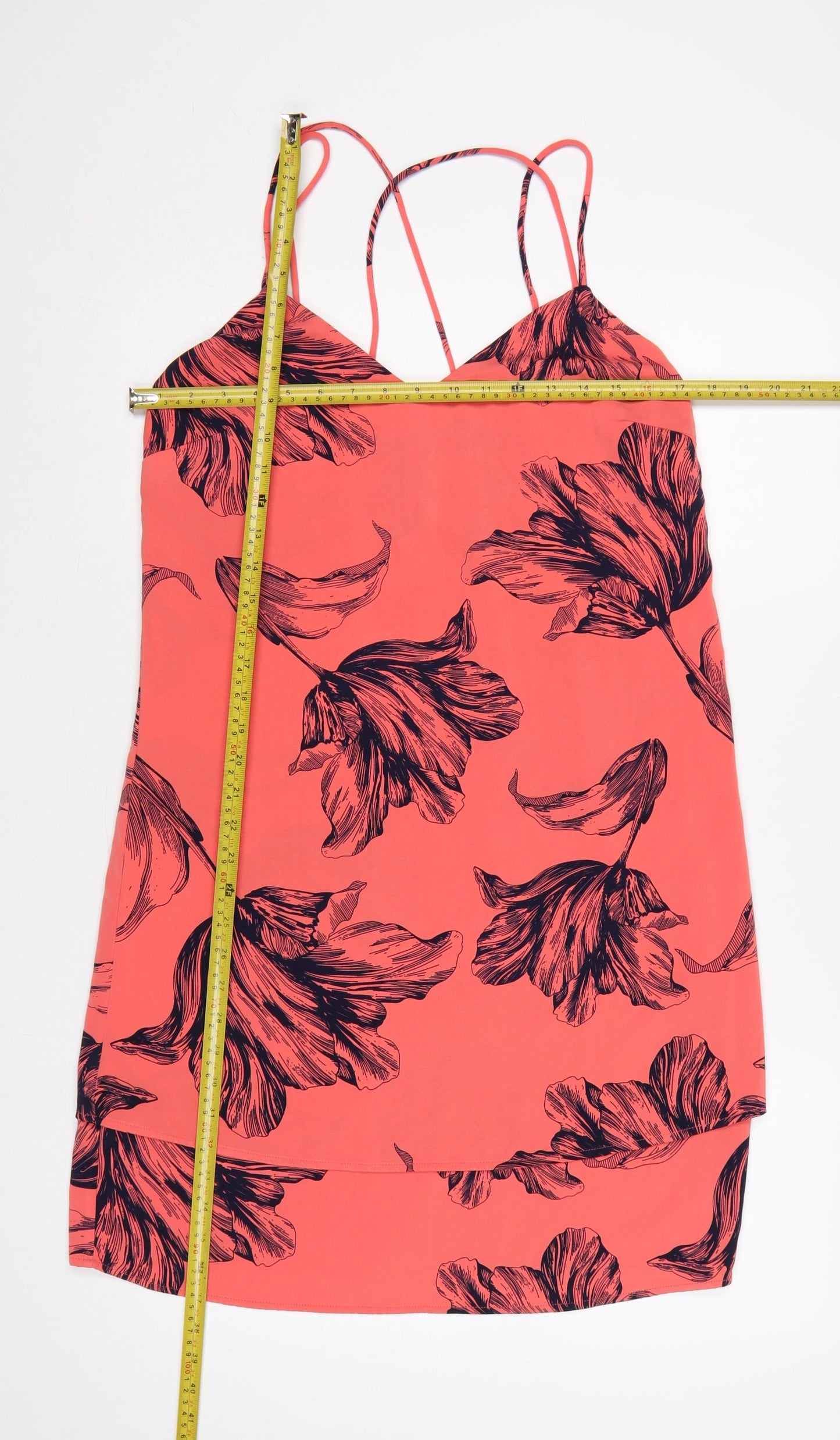 Next Women Orange Floral Strappy Slip Dress UK 8 Knee Length