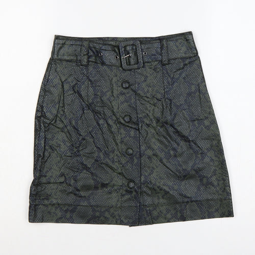 Topshop Women Green Snake Print Faux Leather Mini Pencil Skirt UK 6
