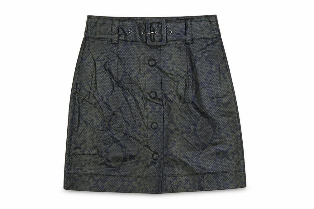 Topshop Women Green Snake Print Faux Leather Mini Pencil Skirt UK 6