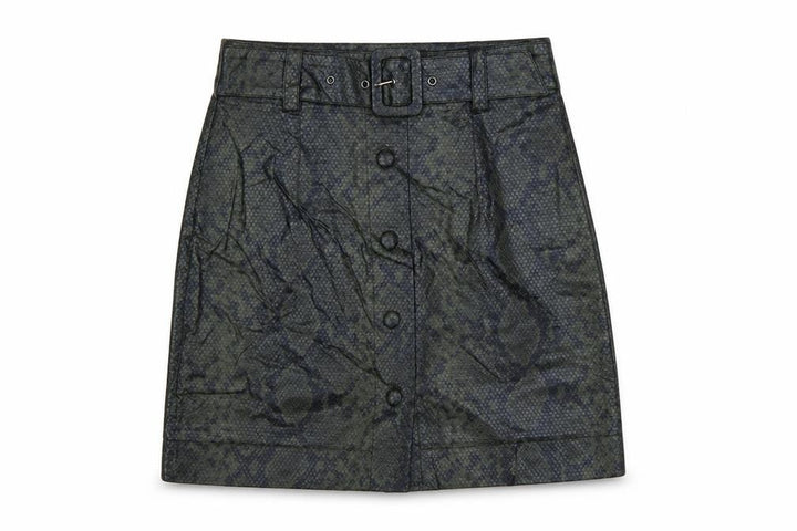 Topshop Women Green Snake Print Faux Leather Mini Pencil Skirt UK 6