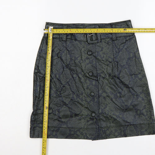 Topshop Women Green Snake Print Faux Leather Mini Pencil Skirt UK 6