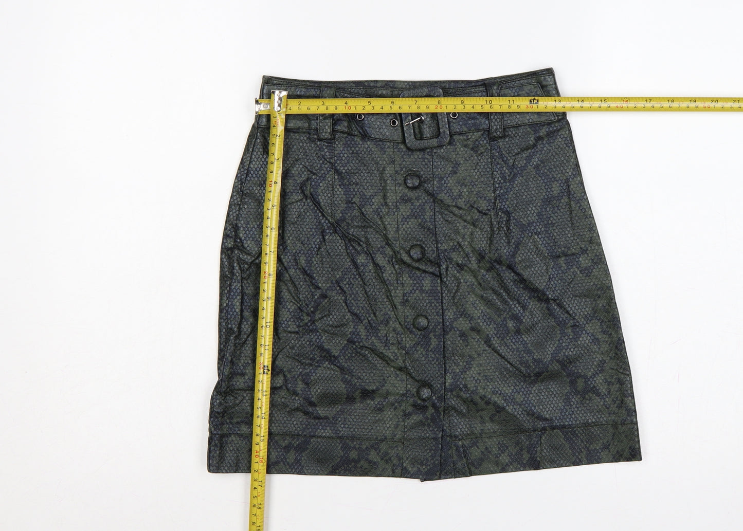 Topshop Women Green Snake Print Faux Leather Mini Pencil Skirt UK 6