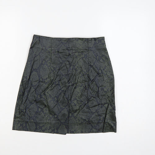 Topshop Women Green Snake Print Faux Leather Mini Pencil Skirt UK 6