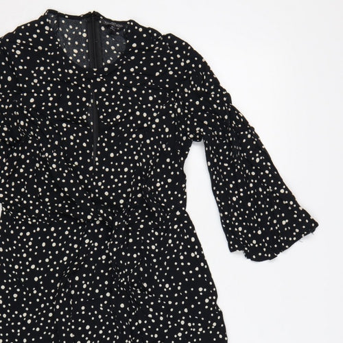 Topshop Women Black Polka Dot UK 10 Petite Fit & Flare Dress