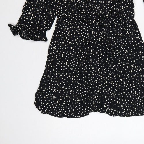 Topshop Women Black Polka Dot UK 10 Petite Fit & Flare Dress