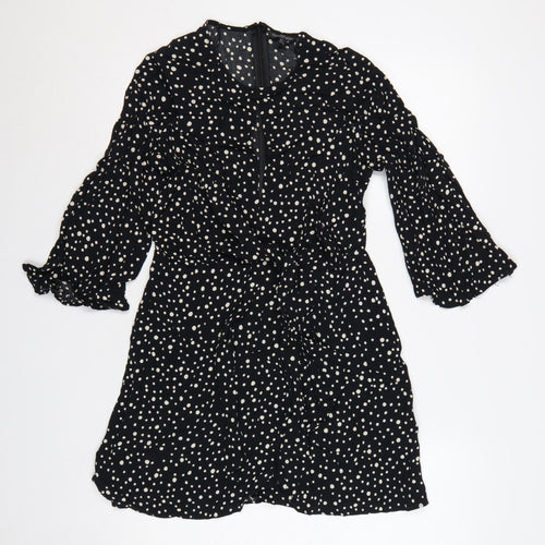 Topshop Women Black Polka Dot UK 10 Petite Fit & Flare Dress